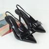 Модные женские туфли на высоком каблуке, современные сандалии для офиса, черные кожаные слинбэки, очаровательный бант, 2025, свадебная вечерняя вечеринка, брендовая женская обувь