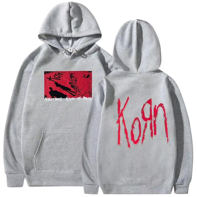 Korn Gothic Rock Graphic Hoodie Men Women Fleece Casual Oversized Streetwear Pullover Sweatshirt Tops Soft Warm Aesthetic Outfit Long Sleeve