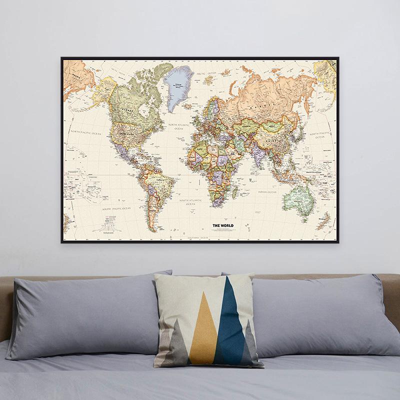 1 шт. Карта мира настенный плакат прозрачный печатный холст картина декоративная подвесная картина офис дом школьные принадлежности без рамки