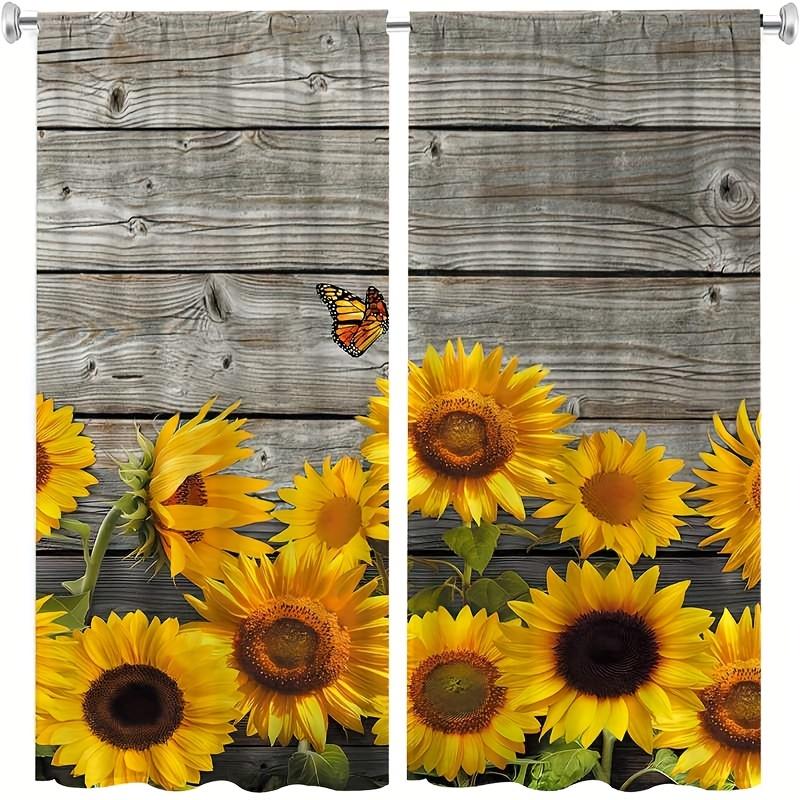 2-панельная занавеска с принтом подсолнухов, скандинавский карманный солнцезащитный тент для окон для спальни, офиса, кухни, гостиной, кабинета, дома