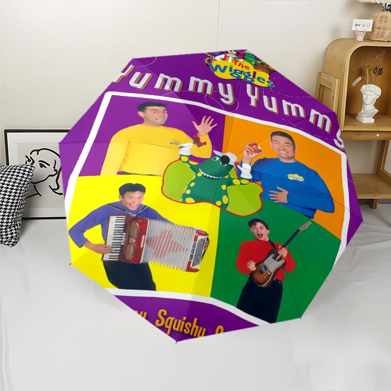 The Wiggles Print Automatic Umbrella, 8 Rib Iron Frame, Plastic Handle, Suitable for Outdoor Travel &Daily , Ideal Gift