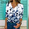 Женская мода повседневная осень-зима цветочный принт длинный рукав V-образный вырез блузки и рубашки