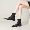lenkisen PU Autumn Winter Shoes Thick Low Heels Printing Oriental Design Chelsea Boots Keep Warm Beauty Lady Ankle Boots
