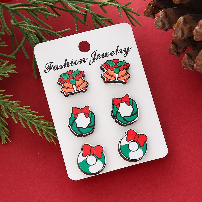 Горячая Распродажа Новая Рождественская Серия Деревянные Серьги Рождественская Елка Колокольчики Снеговик Серьги-Пуссеты Набор