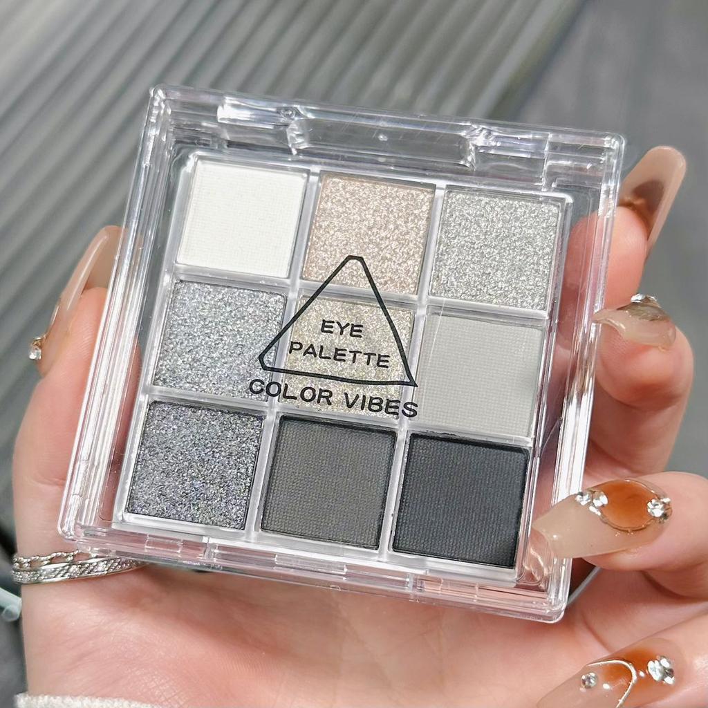 Dark Punk Smoky Nine-color Eyeshadow Palette Black and White Gray Metallic Pearlescent Matte Silver Party Stage Makeup