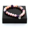 Stones and Minerals. Pink Opal + Amethyst Pearl Bracelet 8 Mm. Made In France.