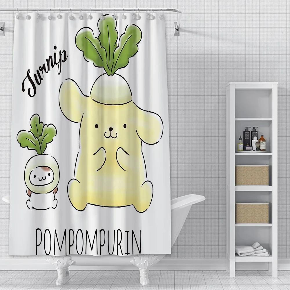 Милая мультяшная шторка для душа P-Pom Pom Purin, водонепроницаемая полиэстеровая ткань с краской, красочные шторки для ванной, шторка с крючком