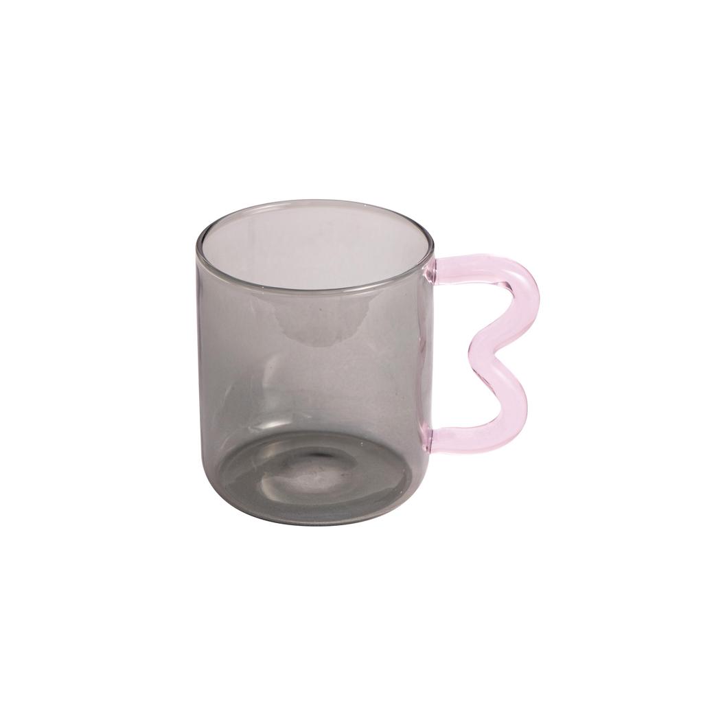 Colored Glass Cup with Wave Handle Coffee Breakfast Cup Large Capacity Milk Cup Microwaveable Cross-border