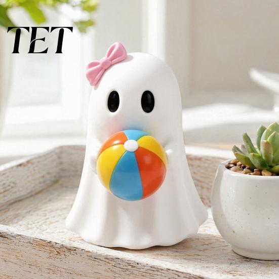 Indoor Halloween Decor Summer Ghost Figurine, Small Resin Cute Tropical Beach Statue with Windowsill Ornament Float Garland Sunglasses for Tiered Tray