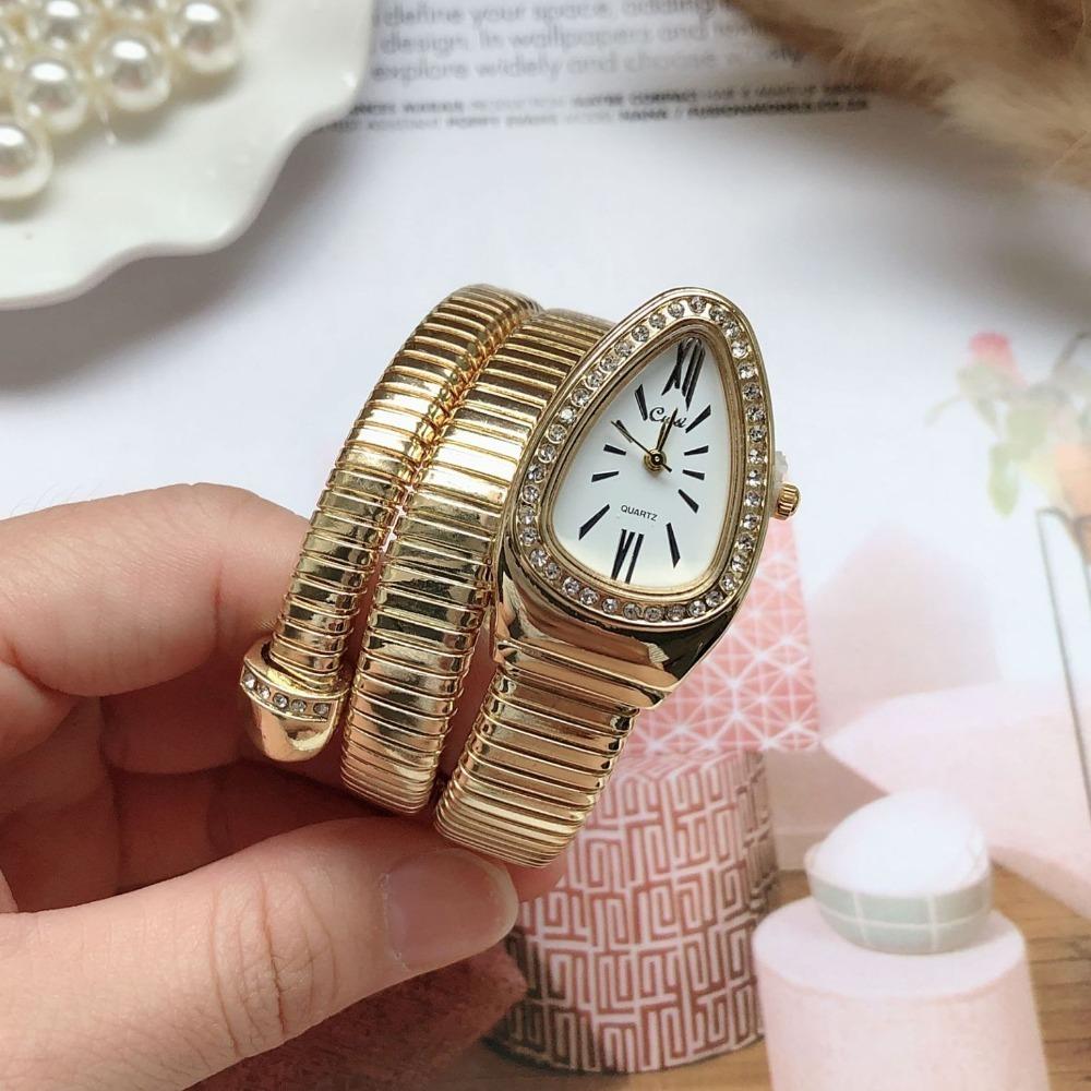 Кварцевые наручные часы из нержавеющей стали, элегантные часы-змея, браслет, модные женские кварцевые часы для женщин