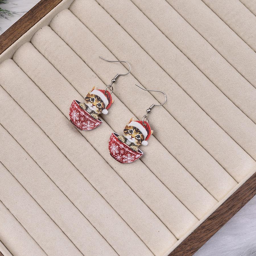 Festive Kitten & Panda Christmas Ball Earrings – Cute and Creative Holiday Jewelry