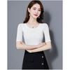 Women's Spring Solid Color Slim Mid-sleeve T-shirt Thin Can Be Worn Outside Inside Bottoming Shirt