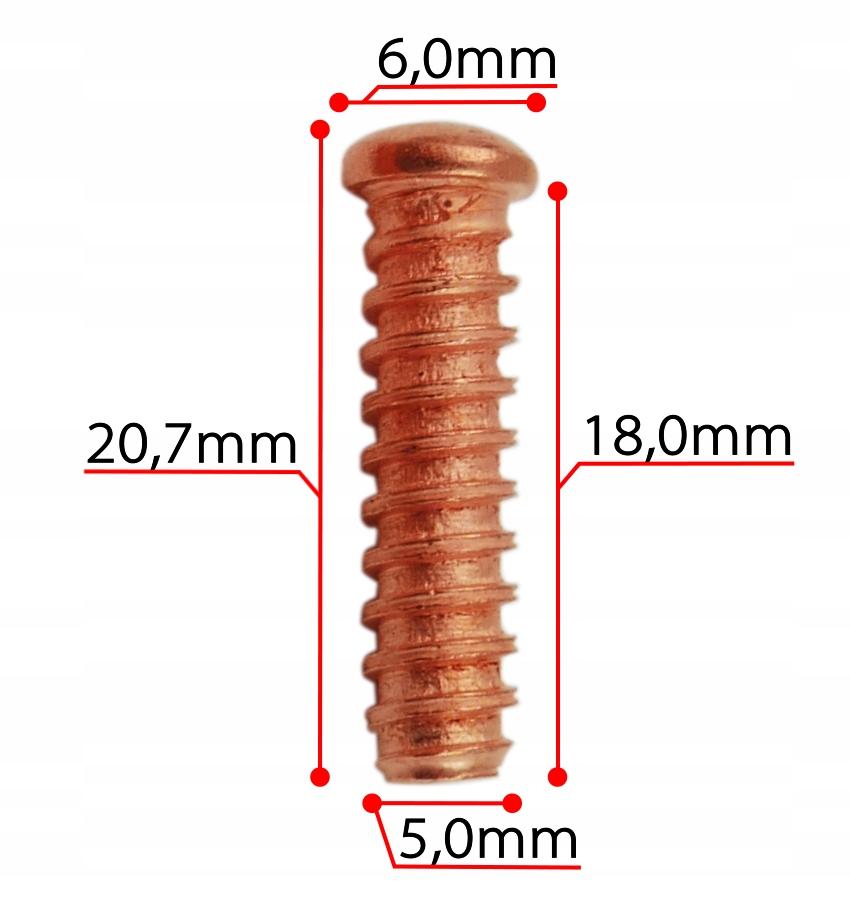 Nity gwintowane miedziowane 5x18mm 50szt do spottera wyciąganie wgnieceń