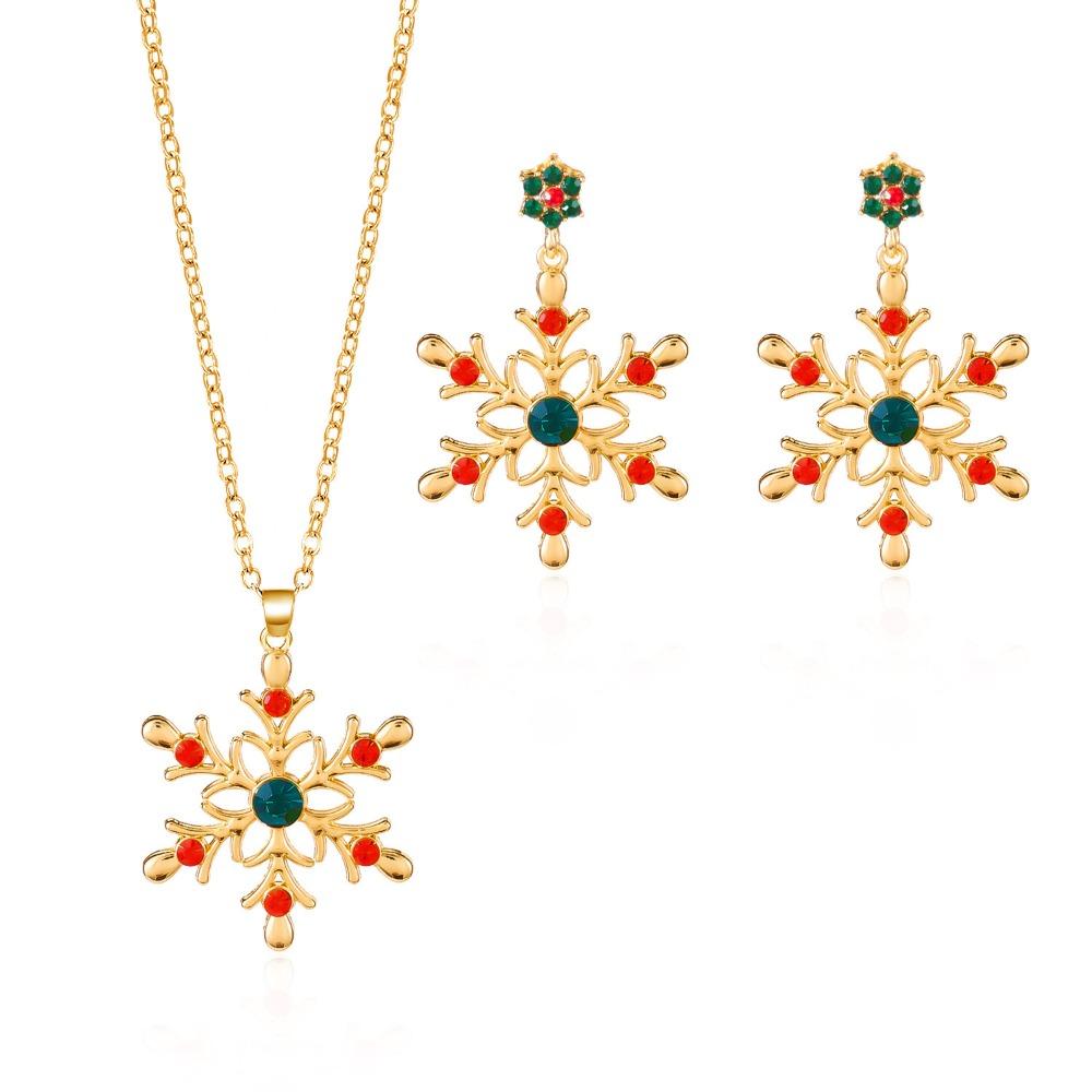 Zinc Zinc Zinc Alloy Christmas Jewelry Set Rhinestone Snowflake Necklace Xmas Dangle Earrings Party