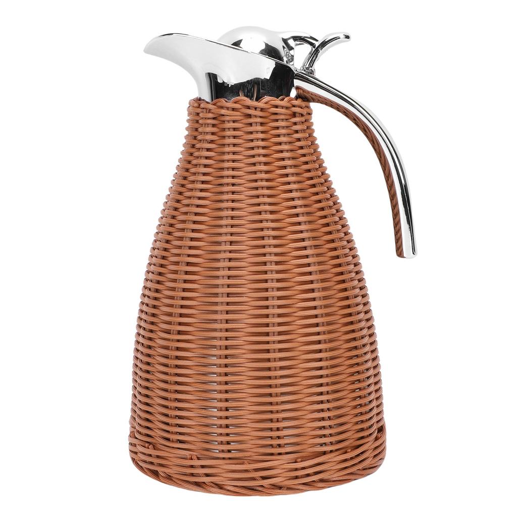 Handwoven Stainless Steel Thermal Coffee   Woven Rattan Body 1.5L 3 Walled Insulated Jug Pitcher 12 Hour Heat 24 Hour Cold Retention