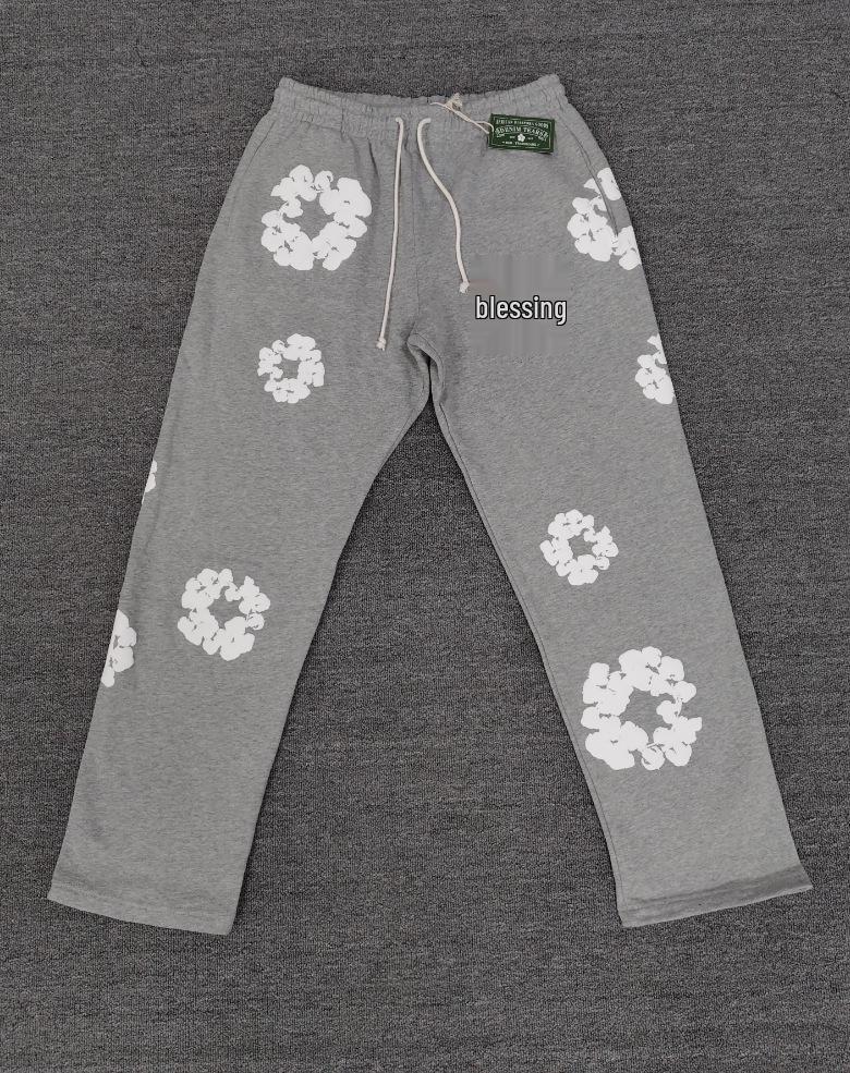 Худи из плотного хлопкового денима с цветочным принтом - Модная американская уличная куртка для мужчин