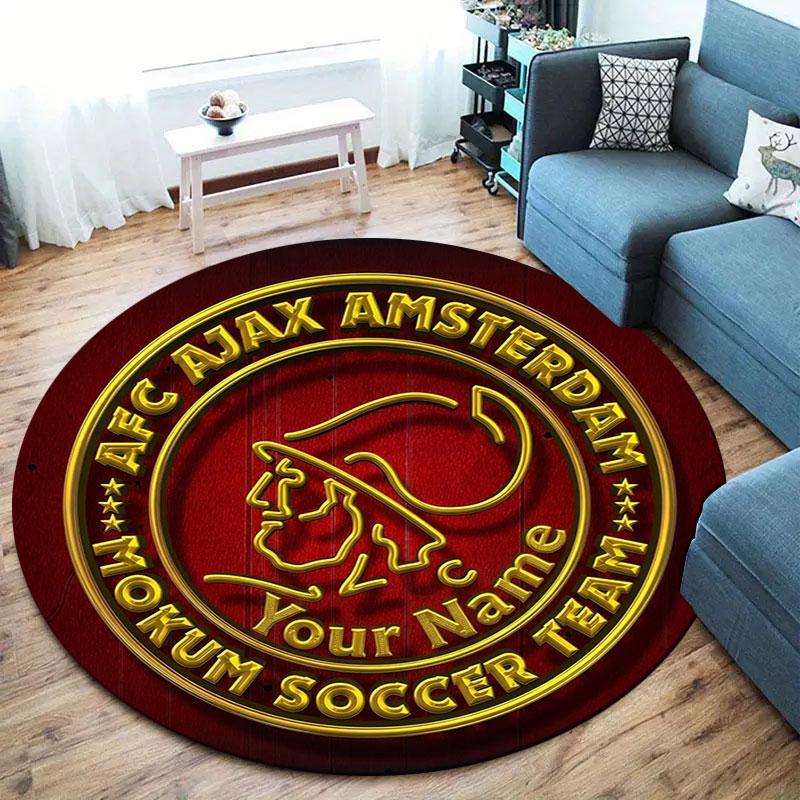 AFC Ajax Custom Name Round Area Rug,Carpet Rug for Living Room Bedroom Sofa Playroom Decor,Non-slip Floor Mat