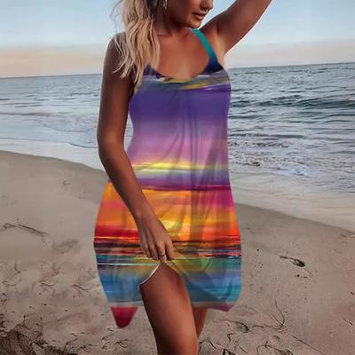 Женское платье с принтом без рукавов на подтяжках большого размера, свободное платье