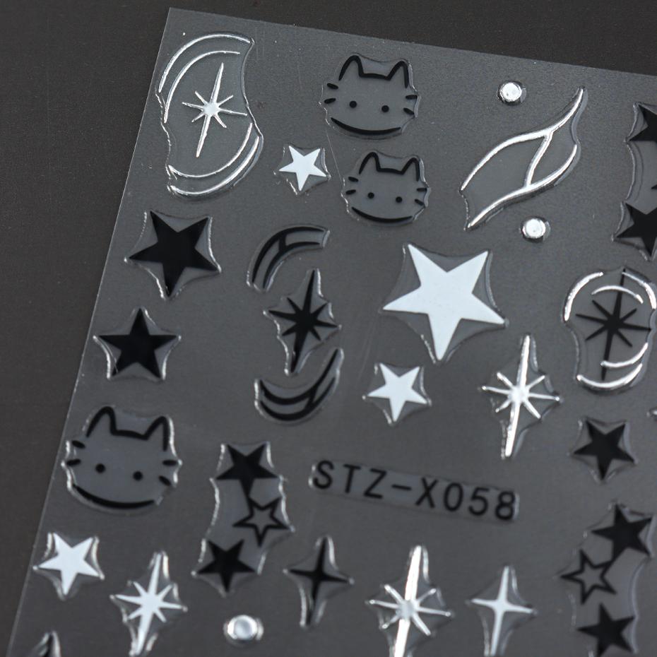 Black Silver Cat Animals Nail Sticker Decals Y2K Charms Cute Dog Cartoon Adhesive Sliders Foils For Manicure Nail Art Decoration