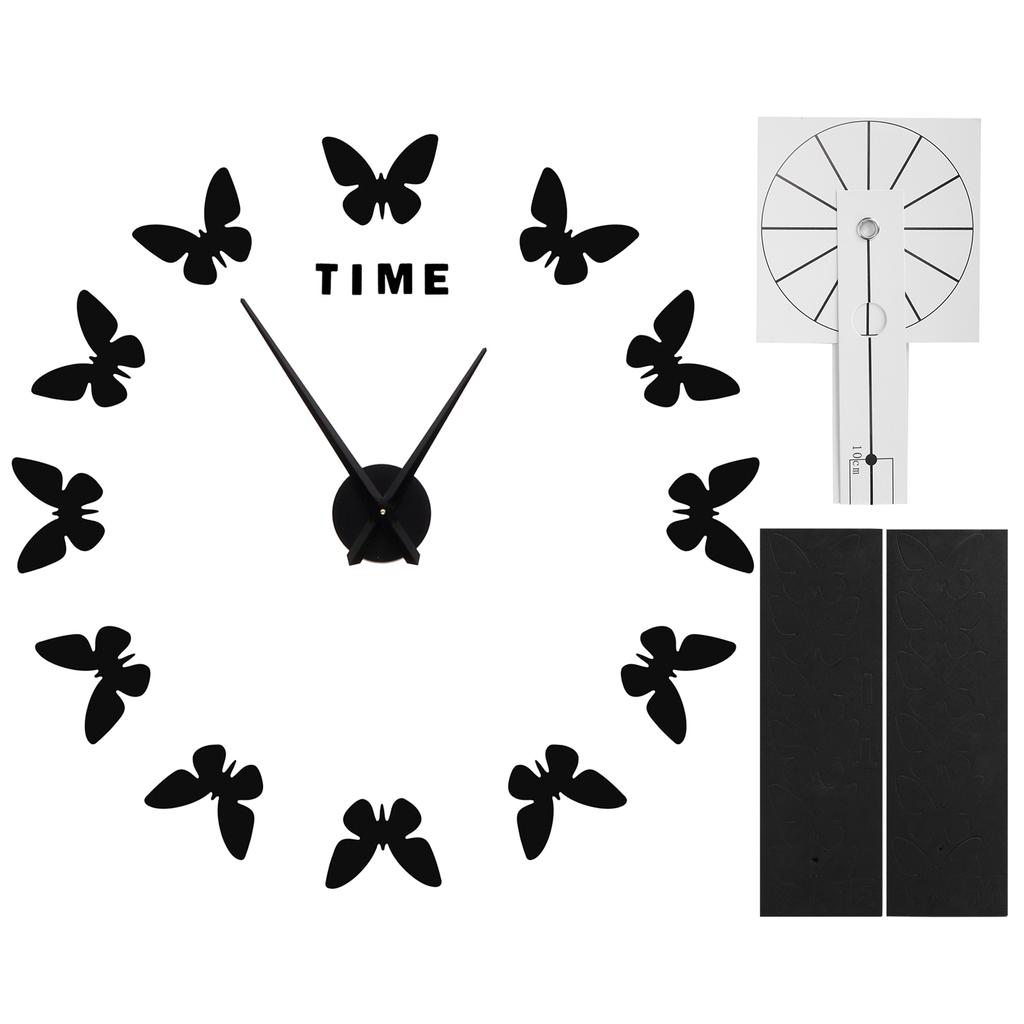 Large Wall Sticker Clock Butterfly Shape Innovation DIY Modern Art Living Room DecorationBlack