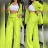 2 Pcs/Set Women Coat Pants Suit Single-breasted Turn-down Collar Long Sleeve Catdigan Jacket Wide Leg Straight High Waist Pants Lady Commute