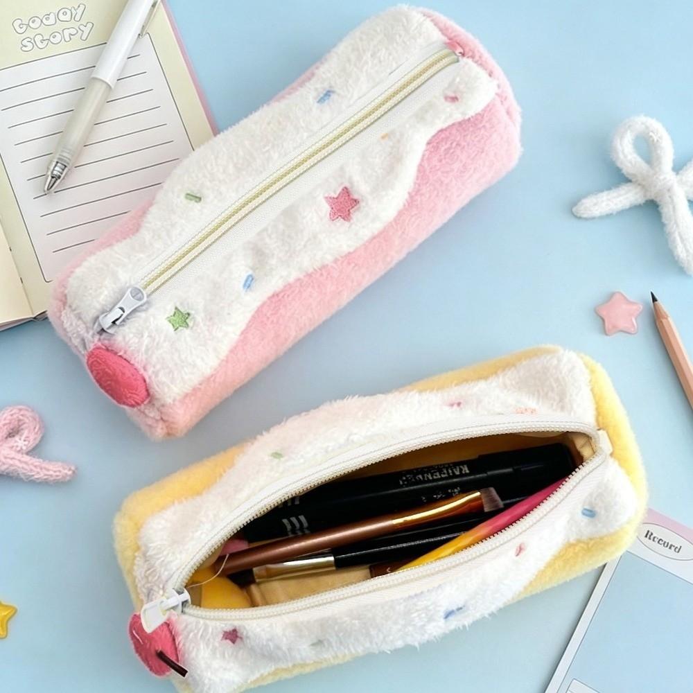 Star Embroidery Pen Bag Plush Pencil Pouch Durable Pencil Case School Supplies
