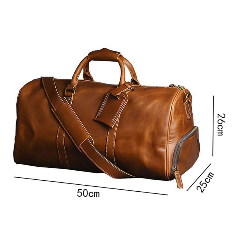 Crazy Horse Leather Travel Bag Luxury Genuine Leather Men Women Travel Bag Cow Leather Carry On Luggage Bag Weekend Duffle Bag