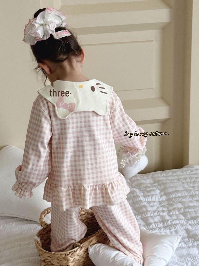 Hey Darling Small Curls Princess Girls' Korean Single-Breasted Pajama Set - Spring/Autumn