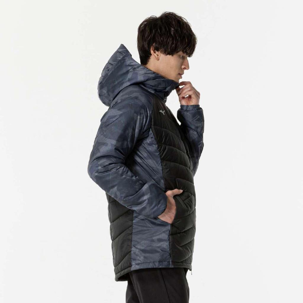 Mizuno Techfill Breath Thermo Training Black Coat, Mid-Length, Water-Repellent, Moisture-Wicking, Heat-Retaining, Washable, Windproof, 32MEB536,