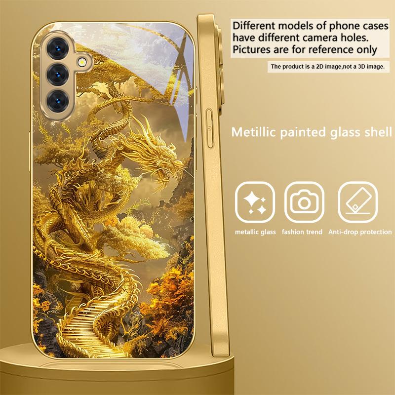 Мифический Золотой Дракон Для Samsung A 31 32 A33 A34 35 14 A15 13 16 25 26 50 52 53 54 55 56 70 71 72 73 Золотой стеклянный чехол для телефона