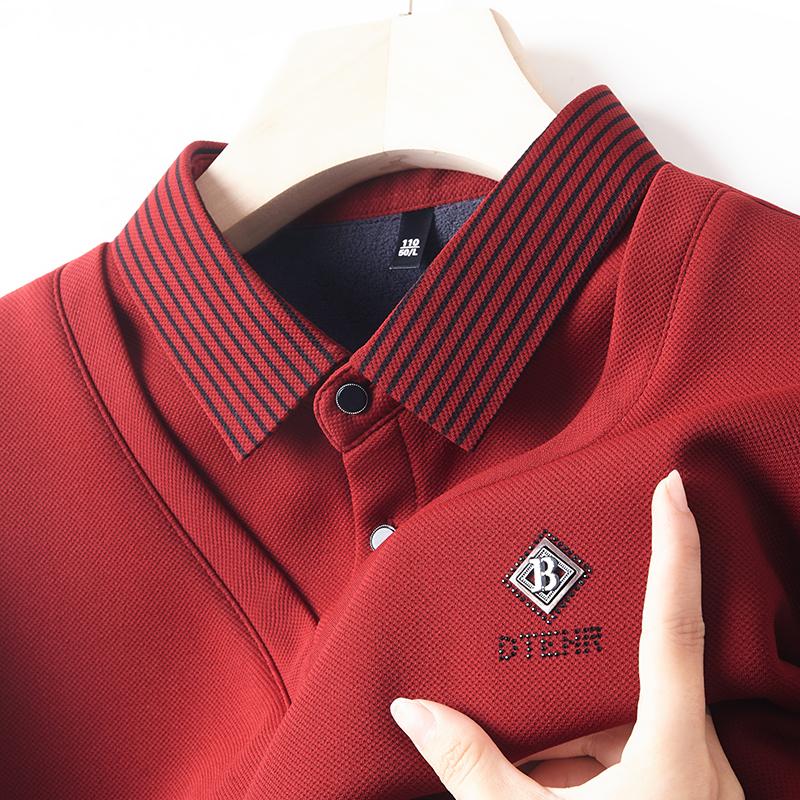 Продвинутый Роскошный Рубашечный Воротник Плюшевый Толстый Свитер Мужской Осенняя Мода Брендовая Вышивка Комплект-двойка с Имитацией Длиннорукавная Футболка