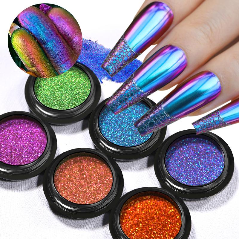 Nicolediary Double Light Cat'S Eye Nail Powder, Nail Art Chameleon Mirror Flour Double Color Spar Cat'S Eye Powder