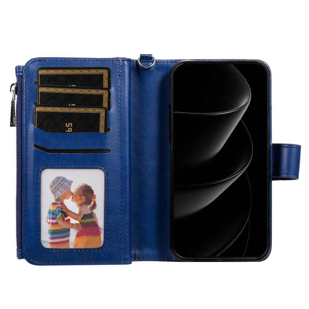 Магнитный кожаный чехол для iPhone 17 Pro Max, чехол для мобильного телефона со съемным кошельком на молнии и ремешком