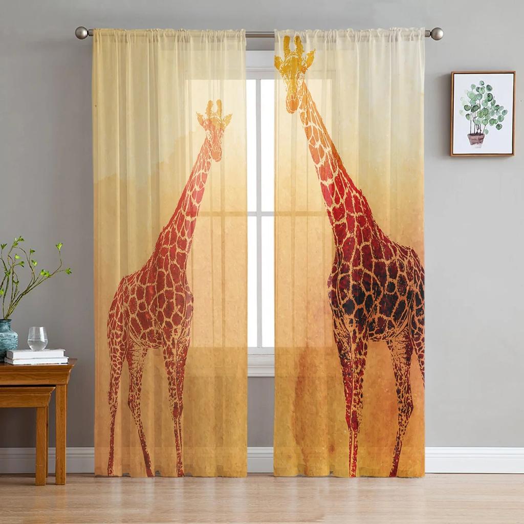 Animal Giraffe Probe Window Treatment Tulle Modern Sheer Curtains for Kitchen Living Room the Bedroom Curtains Decoration
