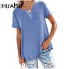 Spring Summer Top V-neck Short Sleeve Pocket Loose T-shirt Women