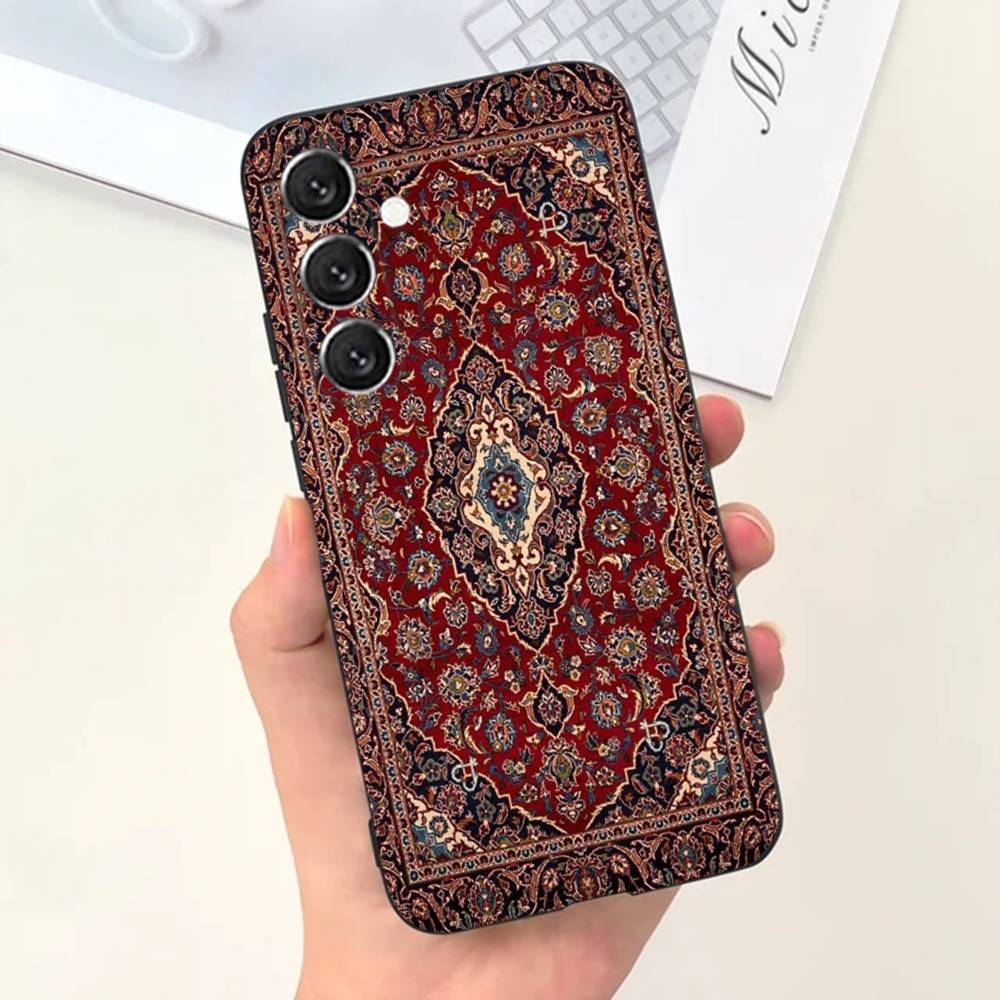 Персидский Ковер Цветочный Чехол для Телефона Чехол для Телефона Для Samsung S25,S24,S21,S22,S23,S30,Ultra,S20,Plus,Fe,Lite,Note,10,9,5G Черный Чехол
