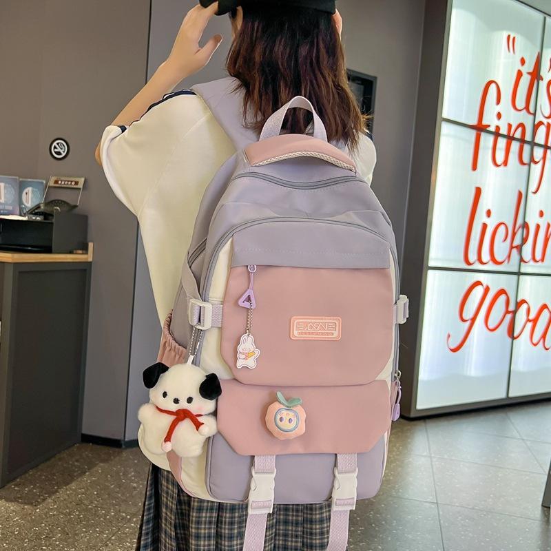 School Bag Female Campus Wind Large Capacity Junior High School Student Backpack College Student Contrasting Color Versatile Backpack