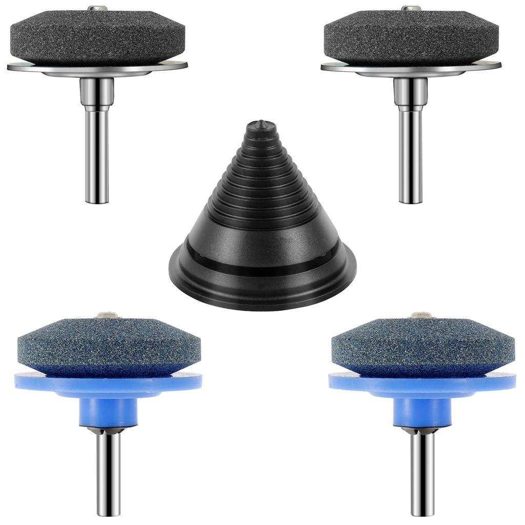 4PCS Corundum Lawn Mower Sharpener Reusable Grinding Drill Sharpener with Blade Balancer 1/4inch Shank Drill Driven