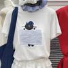 Футболка из чистого хлопка с принтом, круглым вырезом, универсальная, с коротким рукавом, летняя, повседневная, свободного кроя.