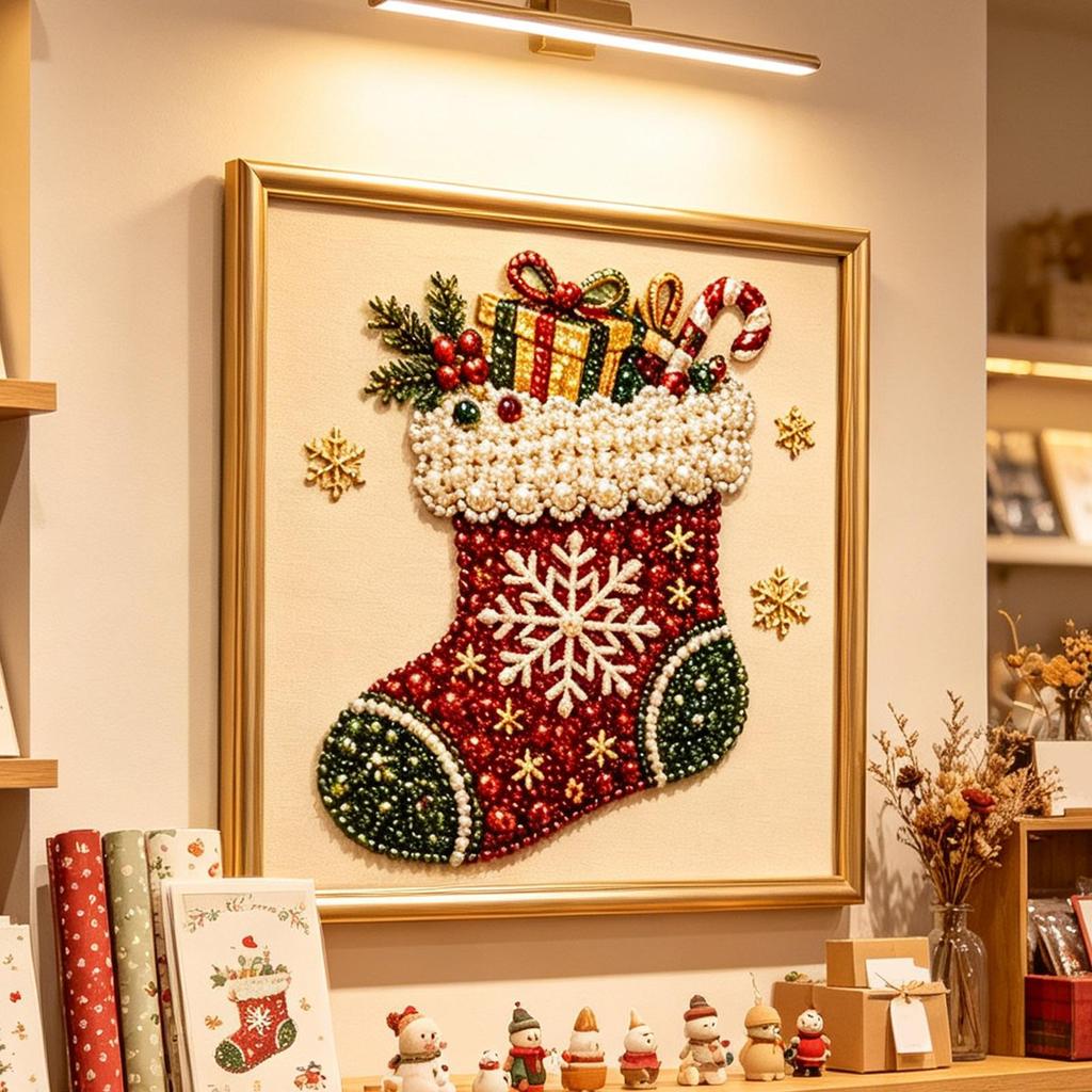Christmas Pearl Painting DIY Kit Santa Claus With Printed Border Handmade Diamond Painting Decorative  Wall Hanging Decoration