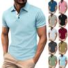 Men's Solid Color Button Stripe Lapel Short Sleeve Top Men's Casual Fashion Shirt