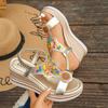 Women Comfortable Beaded Beach Sandals Ankle Strap Open Toed Shoes Wedge Heel Bohemian Style Vintage Outdoor Holiday Sandals