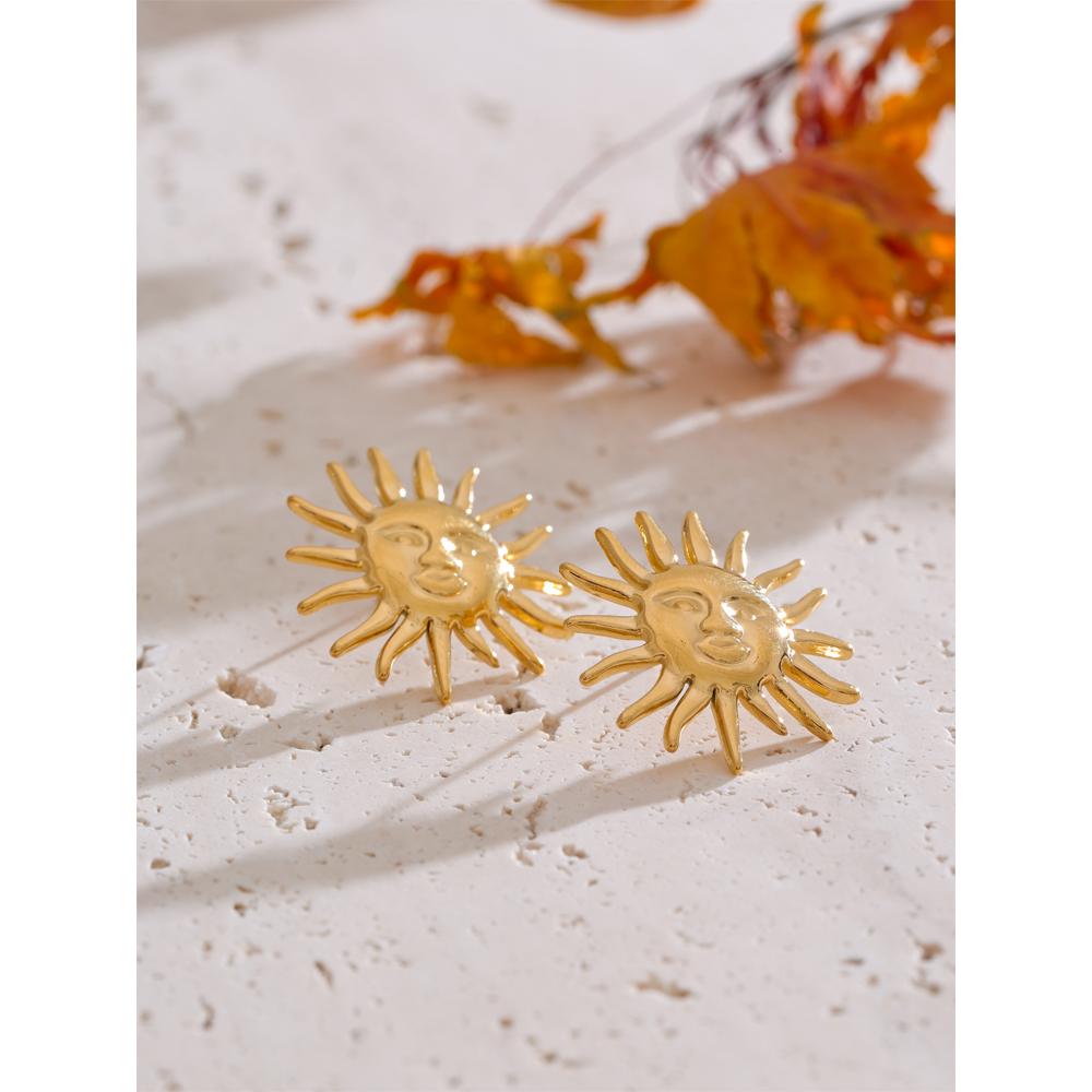 Eetit Водонепроницаемые серьги-гвоздики из нержавеющей стали Sun, модные элементы, модные украшения с подвесками, покрытые PVD, оптовые женские аксессуары