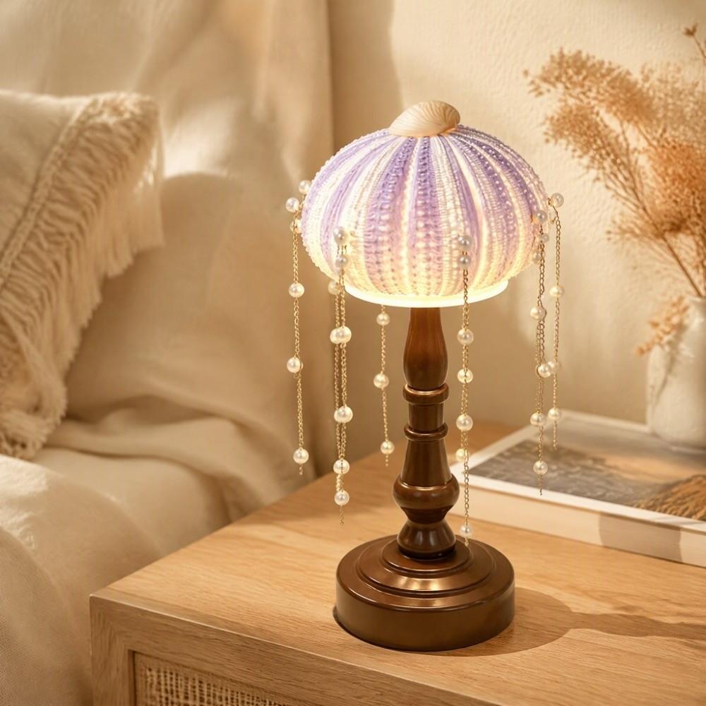 DIY Sea Urchin Shell Table Lamp Vintage European Atmosphere Lamp Ornament Desk Decor Indoor Room