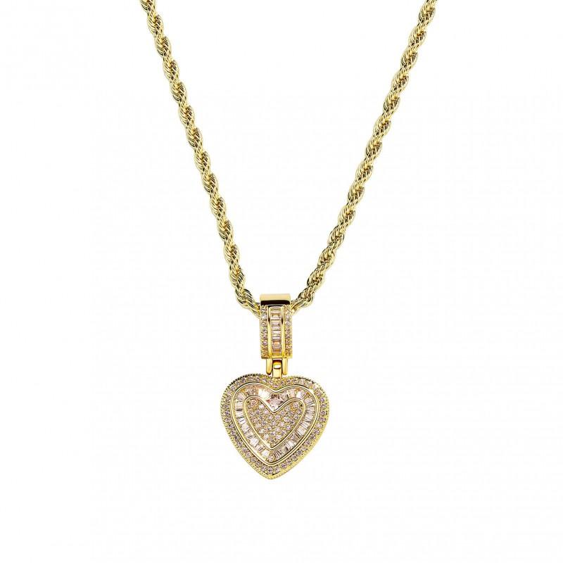 Heart Pendant Necklace Women Gold Plated Chain Hip Hop Jewelry Statement Choker Layered Accessory