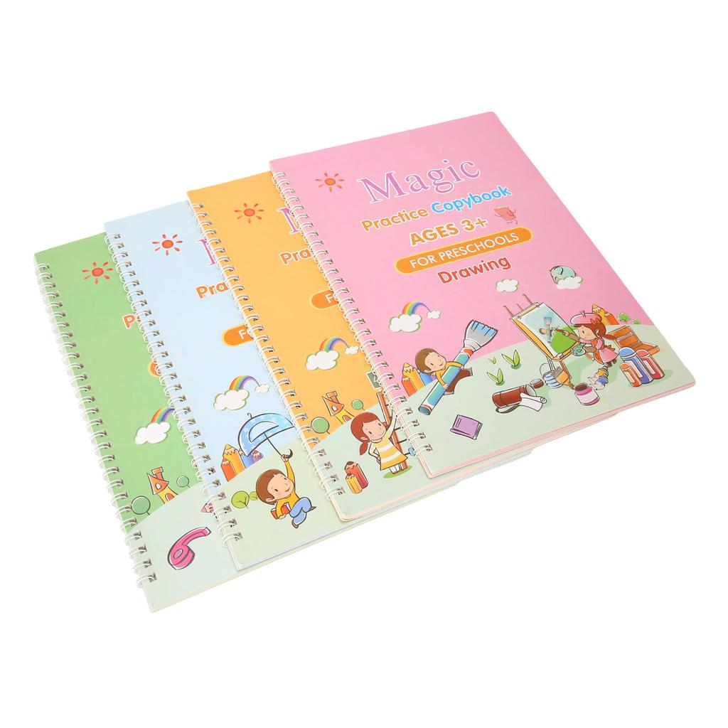 4 упаковки тетрадей для практики детей с автоматическим выцветанием чернил 3D-рифленая тетрадь для практики письма для дошкольников 