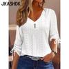 Women's Fashion Casual Spring Fall Solid Color Print 3/4 Sleeves V-Neck Blouses & Shirts