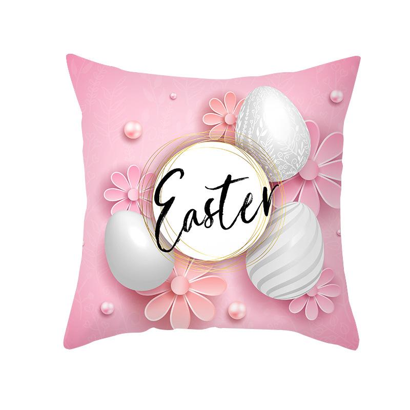Colorful Easter Throw Pillow Covers With Rabbit And Egg Prints Series Of Peach-Colored Plush Home Pillows For Sofa Cushions