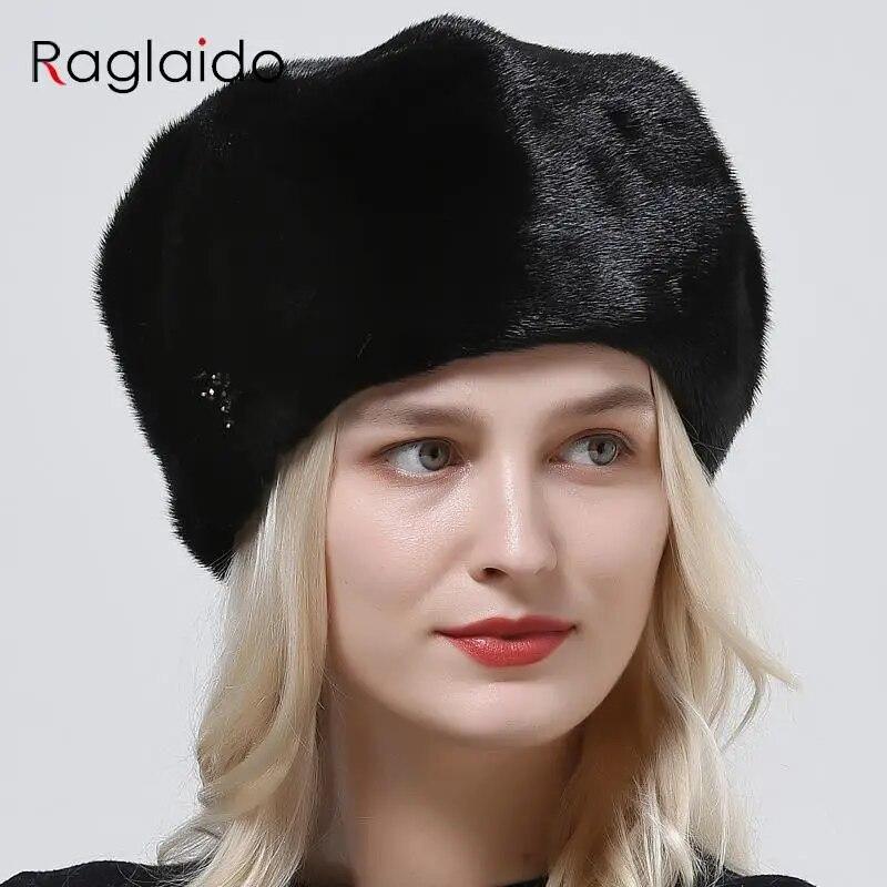 Зимняя женская кепка, полярные шапки, шапки из меха норки, новый стиль, восьмиугольная шапка с бриллиантами, однотонный роскошный топ, 100% настоящая женская меховая шапка