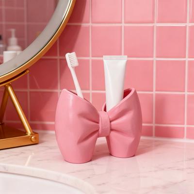 Держатель для зубных щеток с бантом, 3D-печать, розовый, белый, бантик, органайзер для зубных щеток и зубной пасты, украшение для ванной комнаты, многофункциональный настольный ящик для хранения